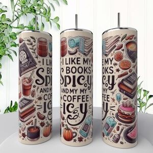 Colorful Book and Coffee Themed Tumbler